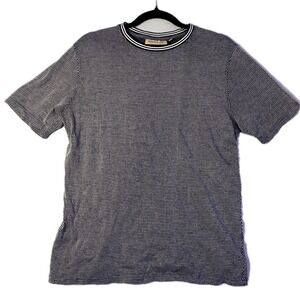 Amongst Others Knit Shirt Mens Medium Blue Textured Ringer Tee NYC Studio